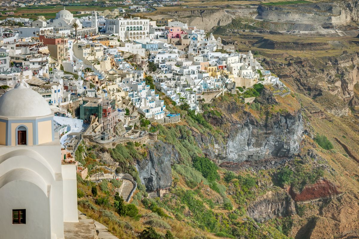 Whitewashed town of Fira on the Santorini caldera cliff