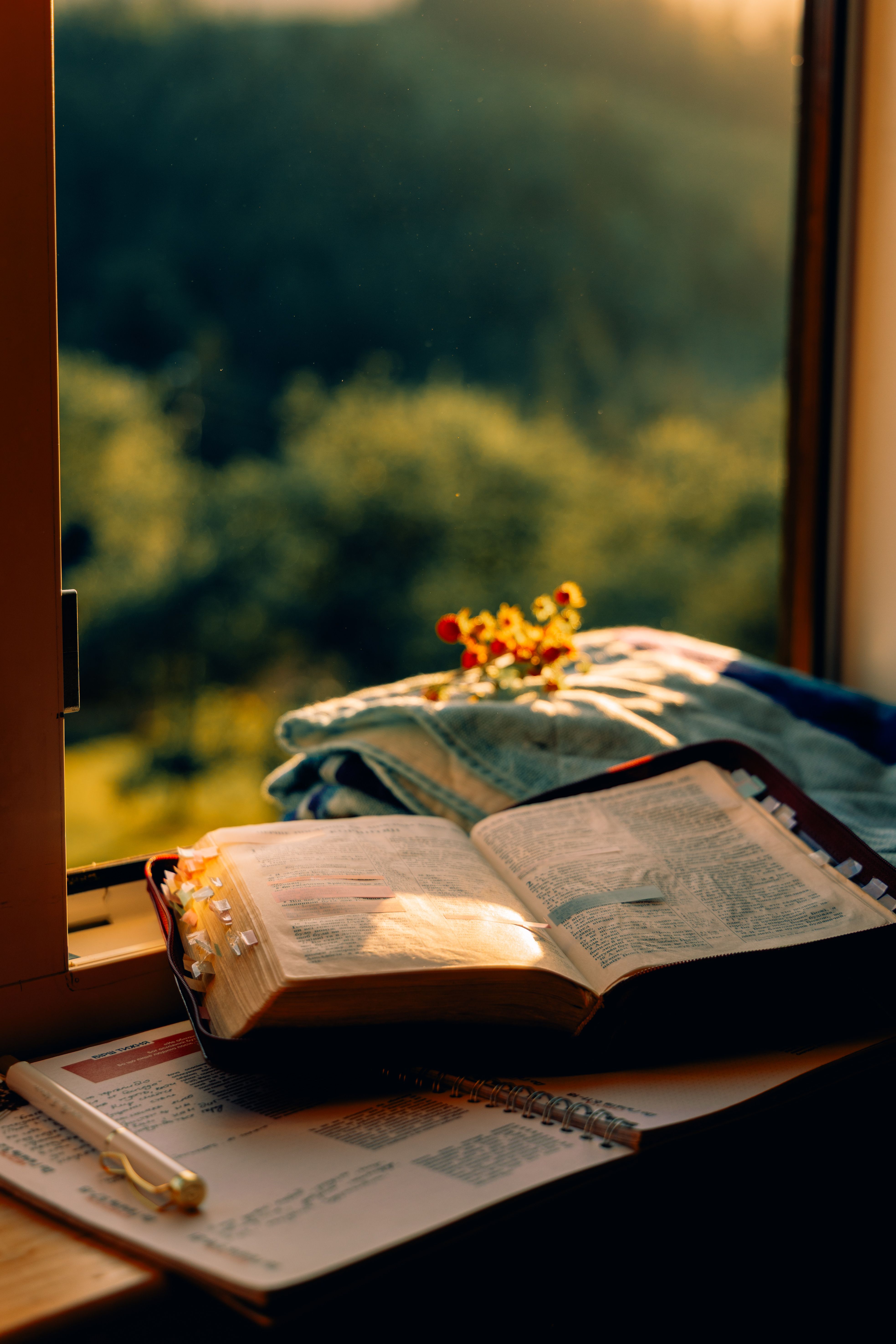 A well-organized backpack and notebook set up for a productive study session