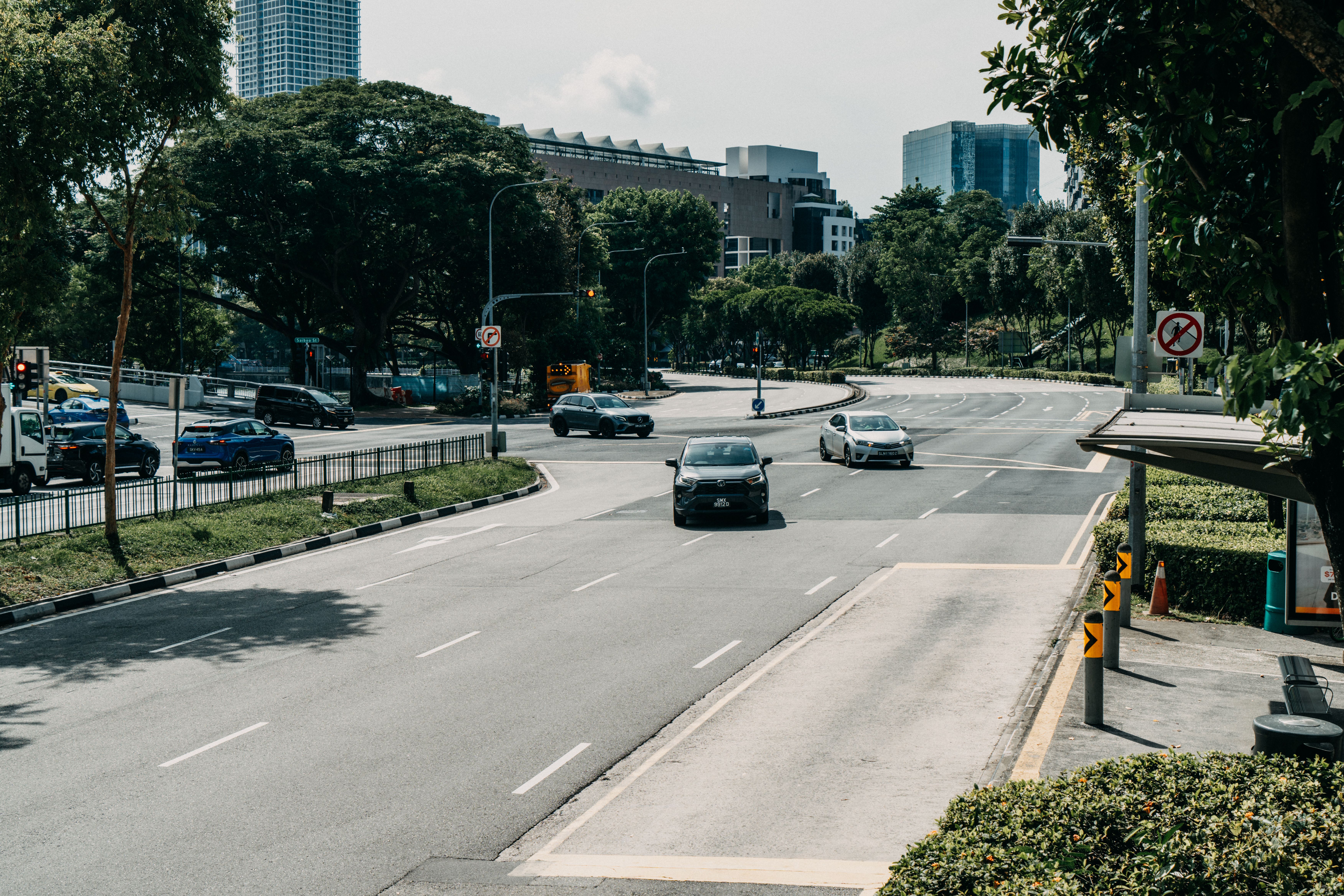 Electronic Road Pricing (ERP) gantry over a busy road in Singapore