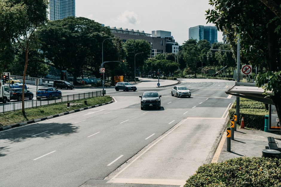 Electronic Road Pricing (ERP) gantry over a busy road in Singapore