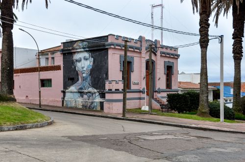 Free Colorful street art adorns a historic building in Punta del Este, Uruguay. Stock Photo