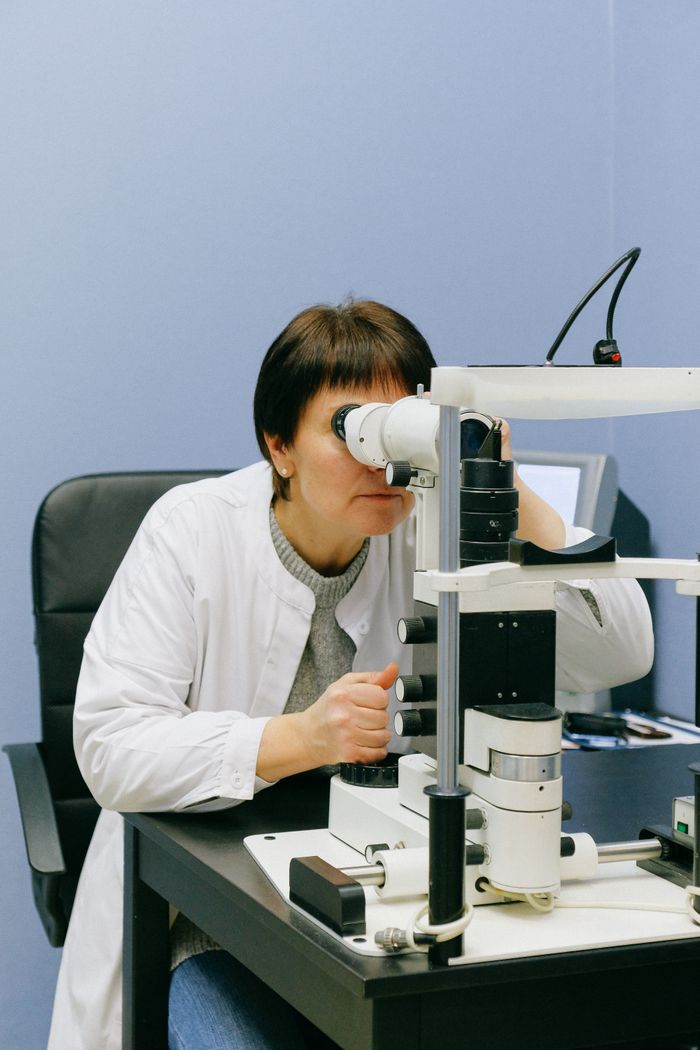 Slit lamp microscope used in clinical AMD examination — the only reliable tool for detecting early drusen deposits