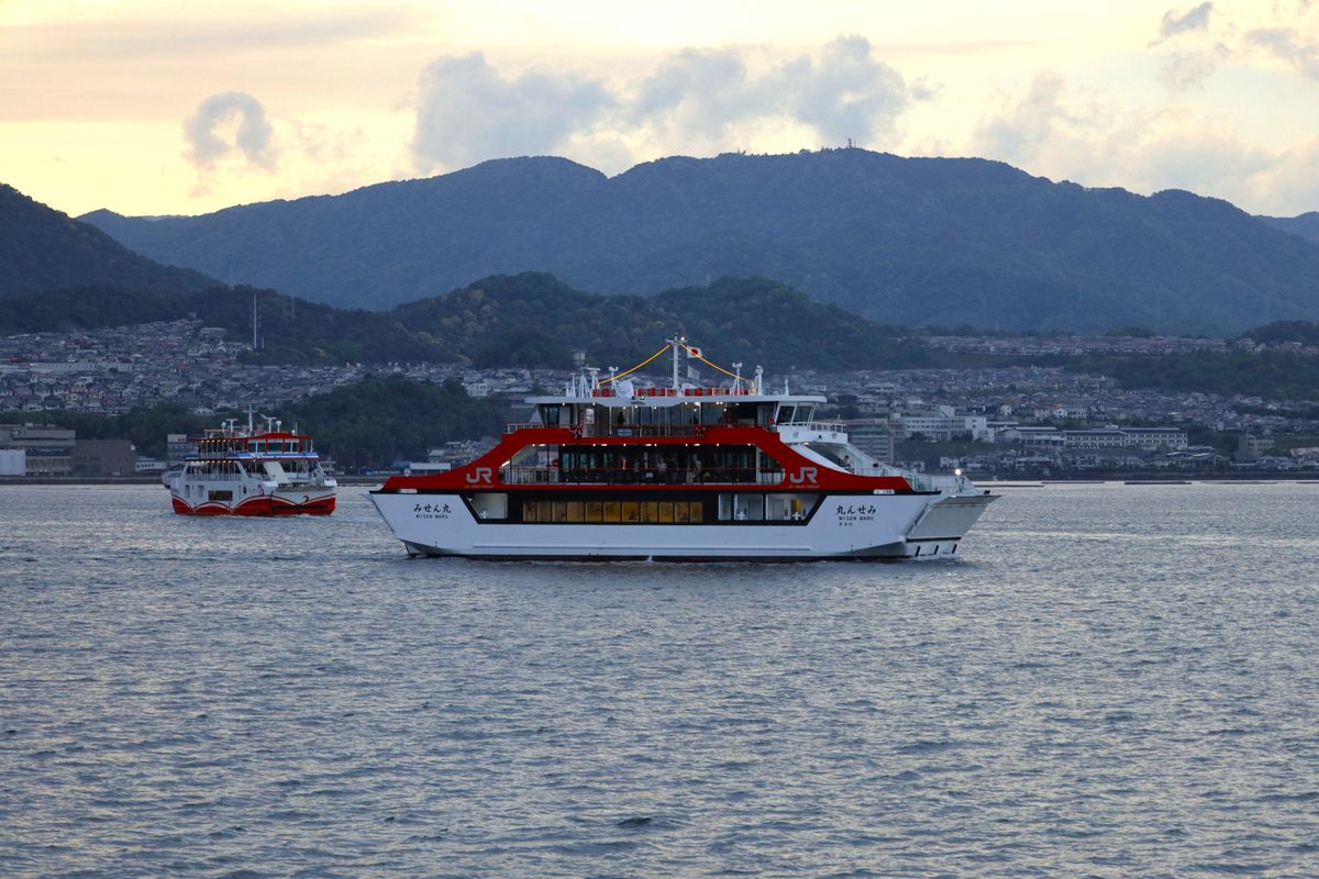 JR ferry crossing to Miyajima Island across the Seto Inland Sea