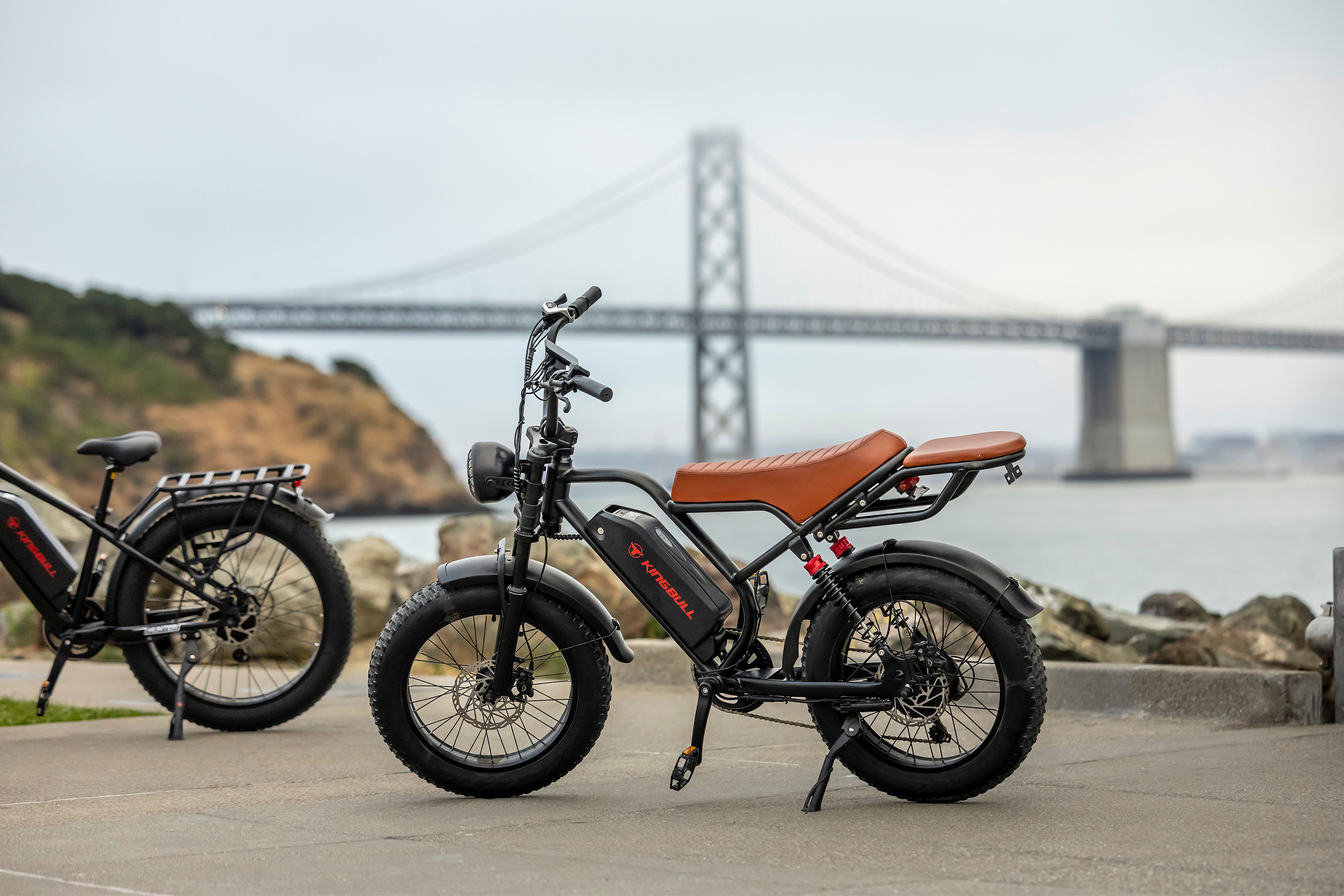 Modern electric bike parked near the Bay Bridge.