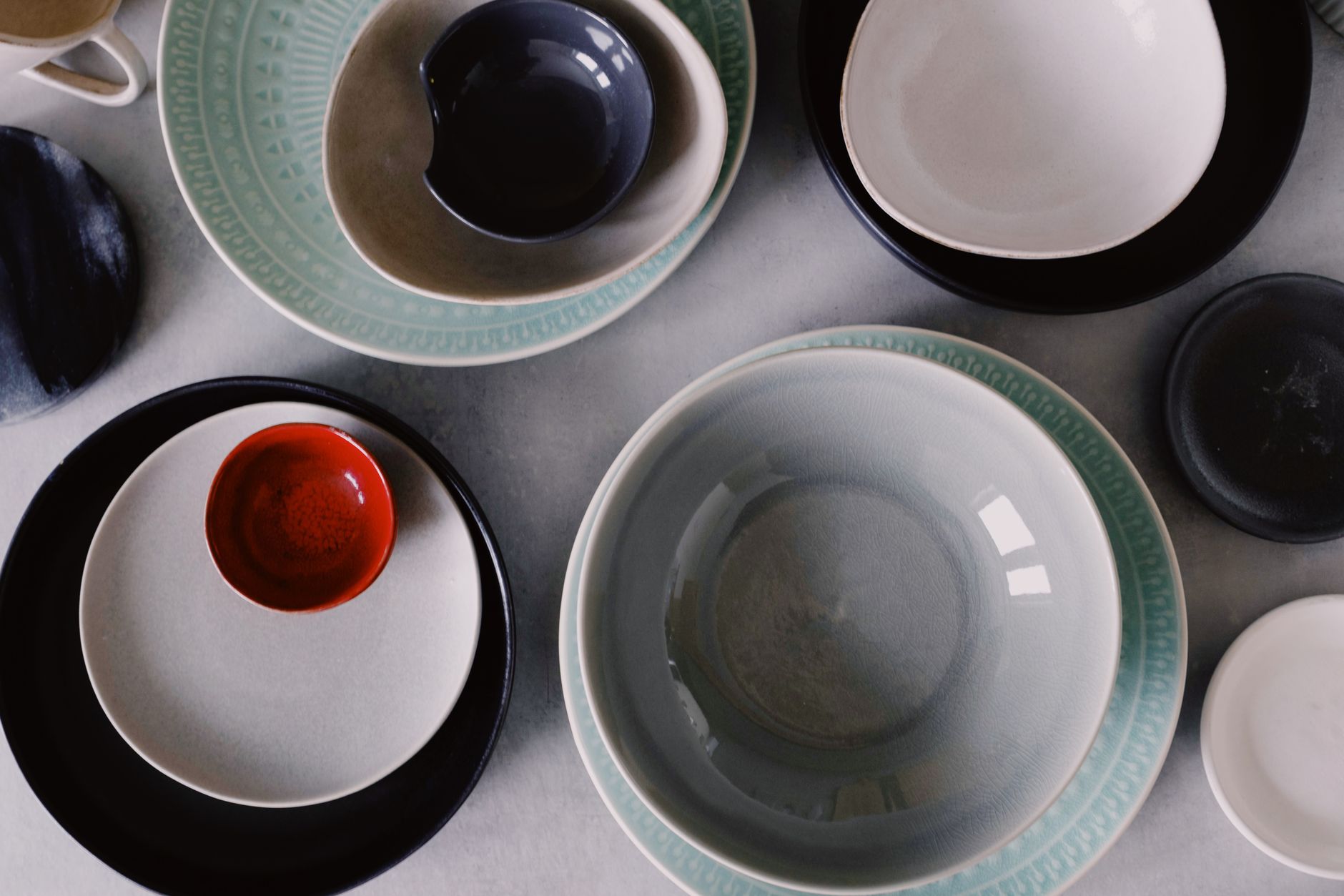 Set of ceramic kitchen bowls used for mixing and serving food