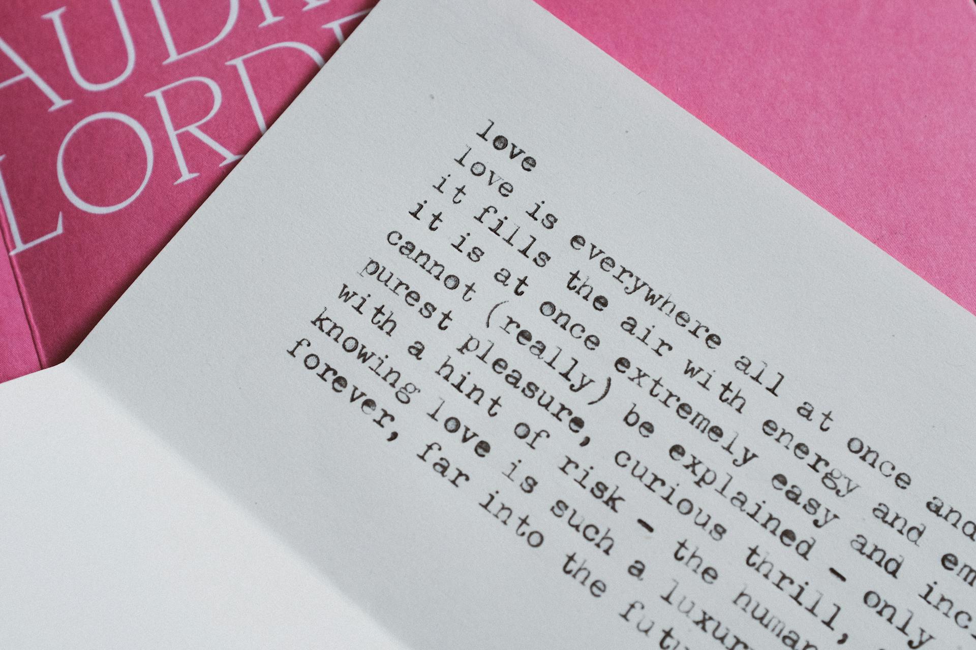 Close-up of a love poem typed on paper, symbolizing romance and inspiration.