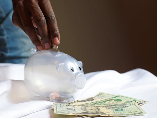 Person Putting Coin in a Piggy Bank