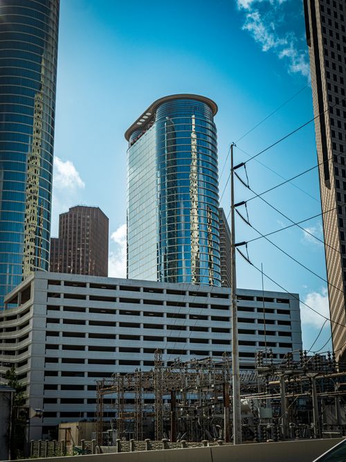 Free Skyline view of modern skyscrapers in downtown Houston, Texas on a bright day. Stock Photo
