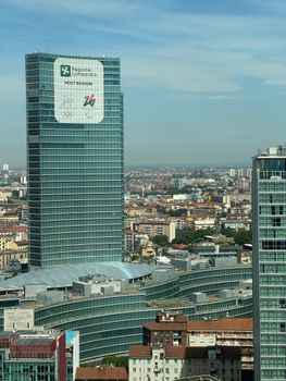 View of the Region Lombardia building in Milan, showcasing the city's modern architecture.