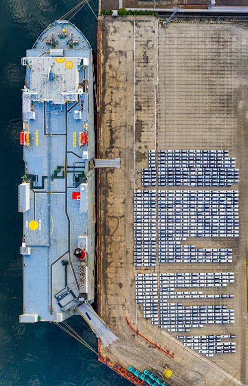 Birds Eye View of a Ship Docked in the Seaport