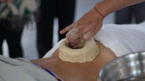 Experience traditional Kati Basti Ayurvedic therapy in Jonk, India, promoting back pain relief and wellness.