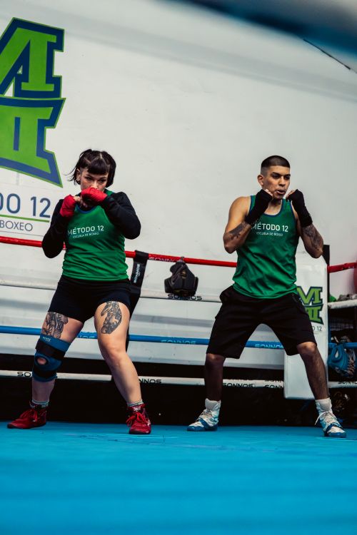 Free Two athletes engaging in a focused boxing training at a gym in Buenos Aires, Argentina. Stock Photo