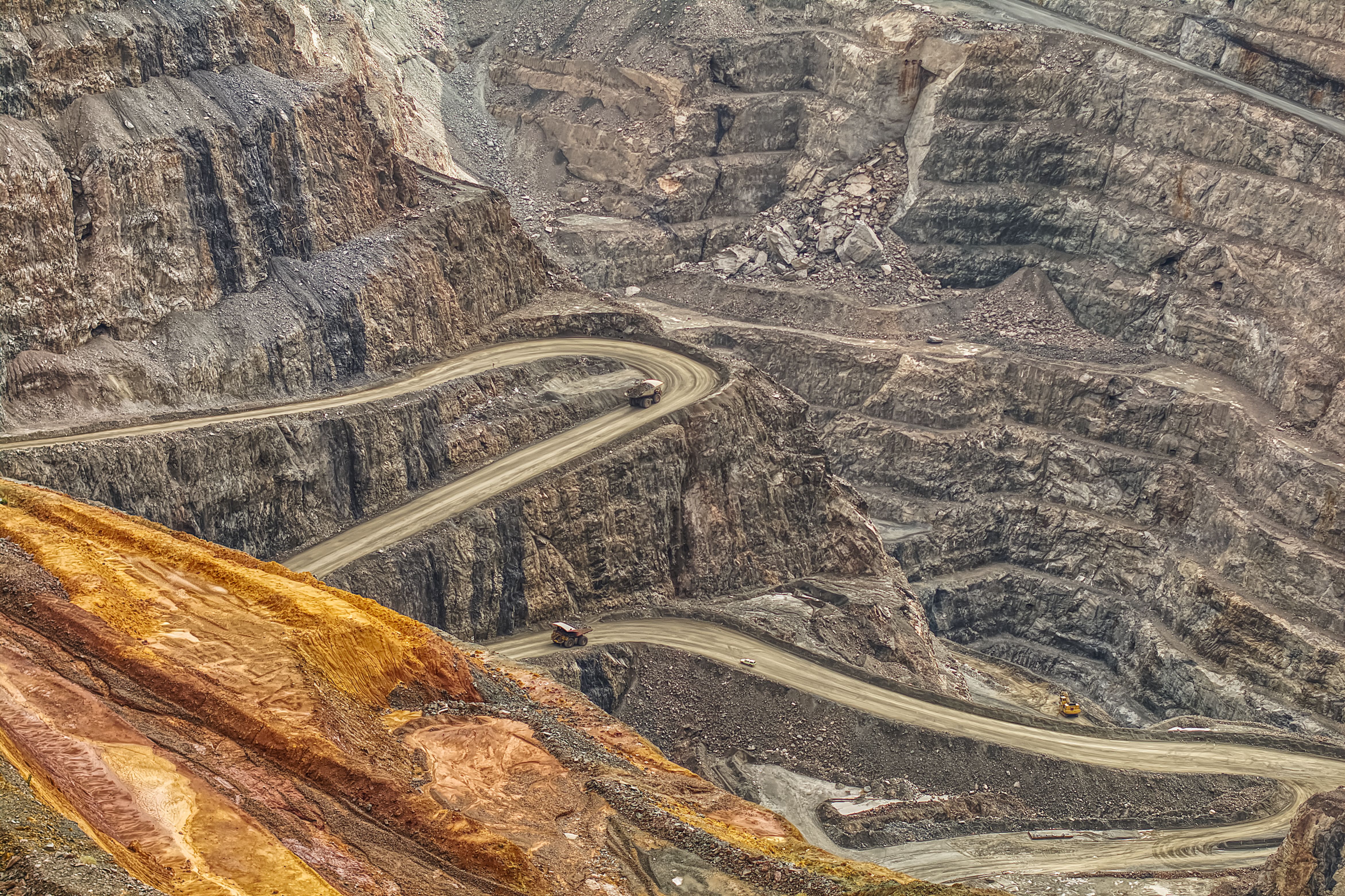 Aerial view of mining project development with access roads