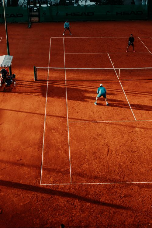 Free Aerial view of a tennis match on a clay court in Buenos Aires, Argentina. Stock Photo