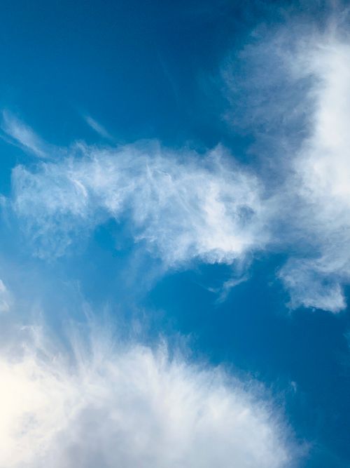 Free Bright blue sky filled with delicate wispy clouds on a clear day. Stock Photo
