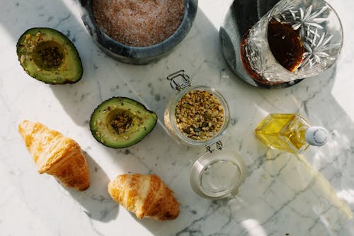 Sliced Avocado on Marble Table