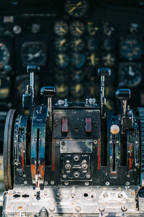 Cockpit dashboard with control console and gauges