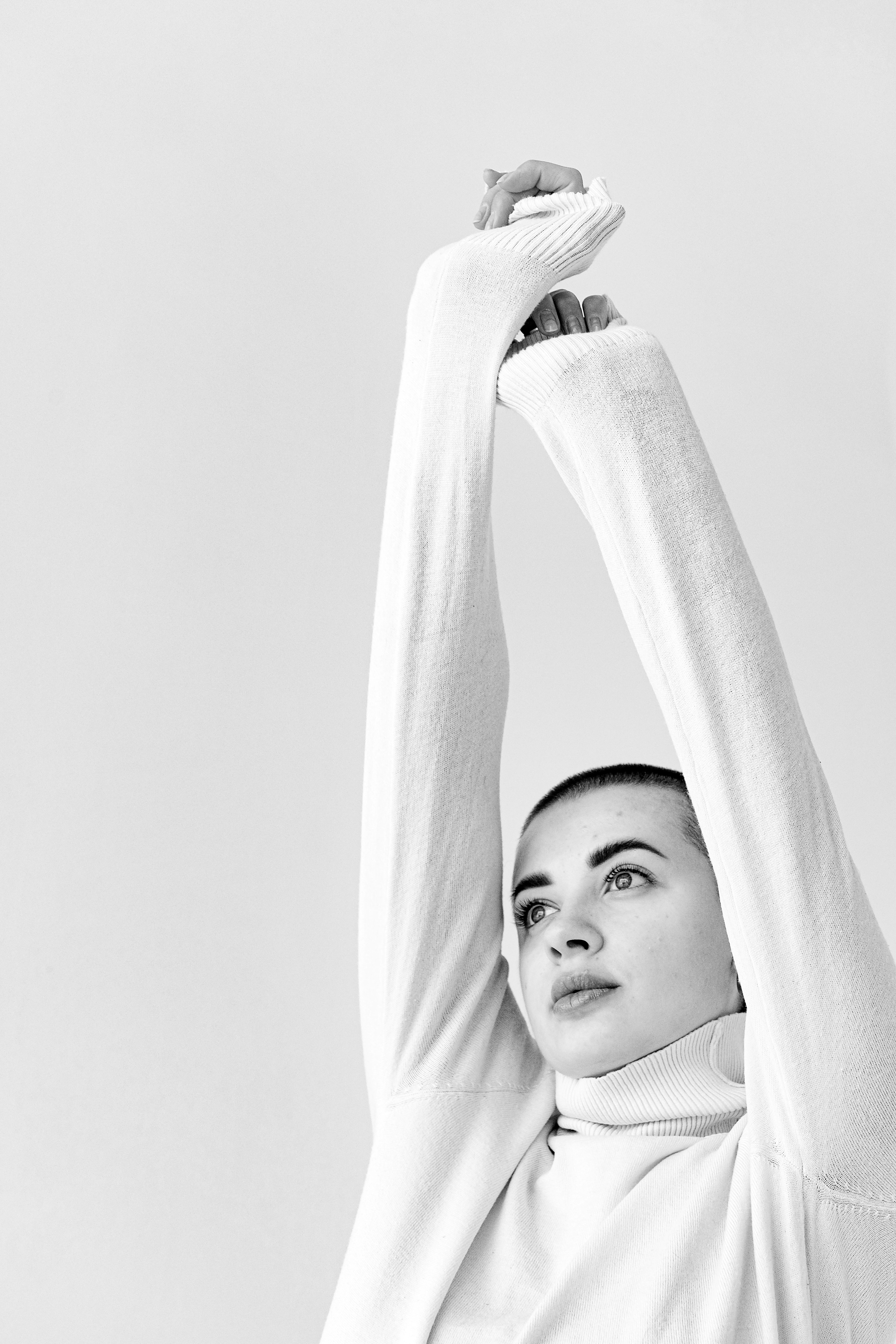 Grayscale Photo Of Woman In White Long Sleeve Shirt · Free Stock Photo