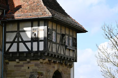 Free A picturesque half-timbered house set against a clear sky in Baden-Württemberg, Germany. Stock Photo