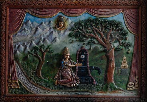 Free Beautifully crafted Hindu wall art depicting a religious scene in Kanchipuram, India. Stock Photo