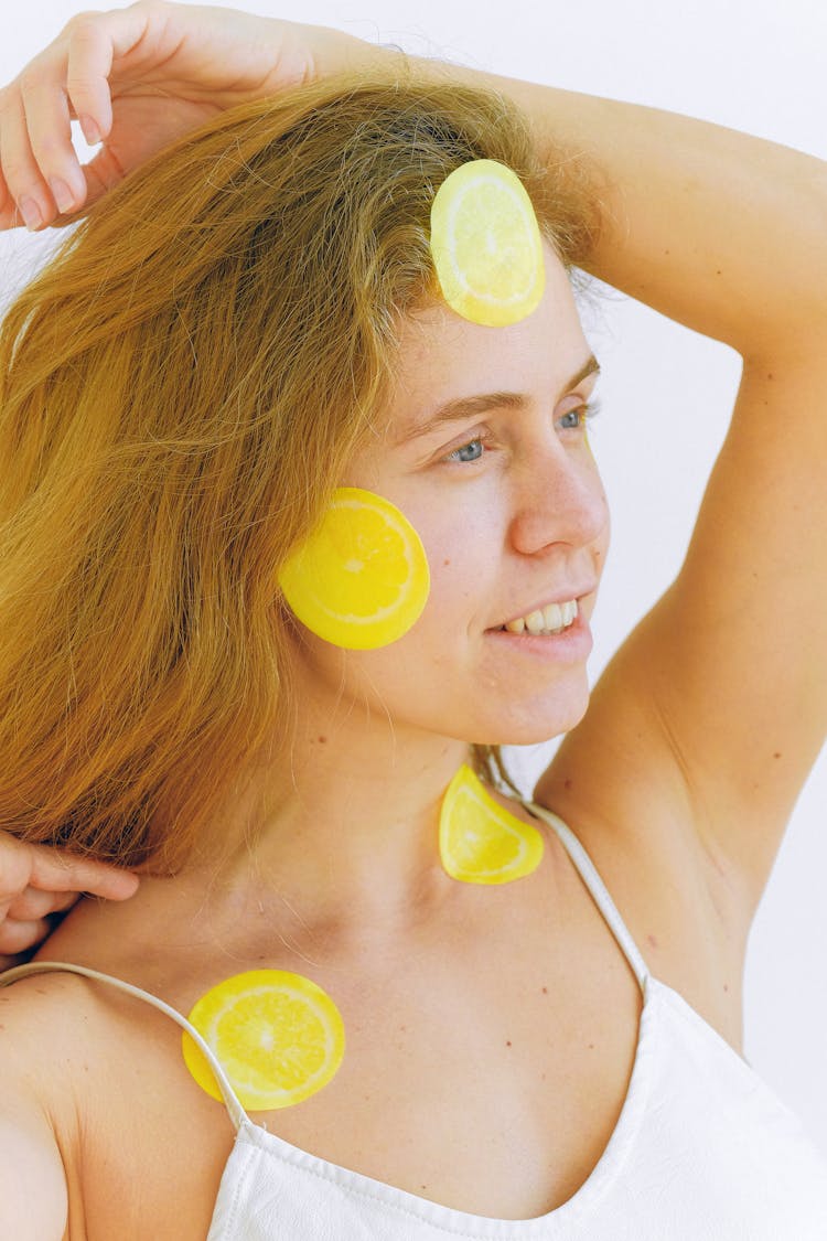 Redhead Woman With Stickers On Face