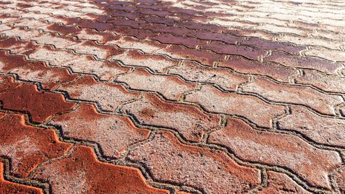 Free Hexagonal patterned brick pavement with frost, Ushuaia, Argentina. Stock Photo