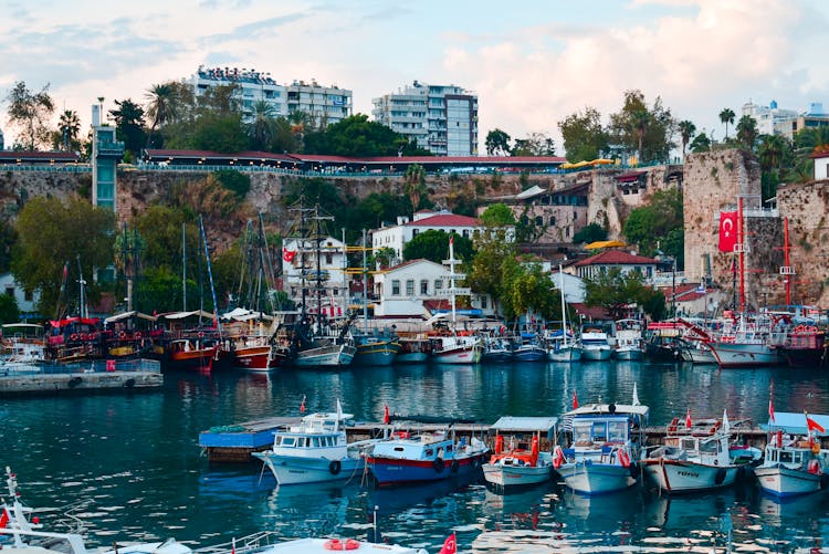 Docked Boats On Harbor