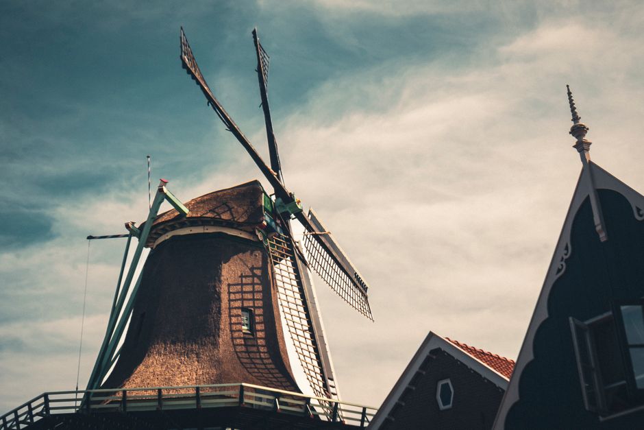 Historic windmills and traditional houses at Zaanse Schans, Netherlands
