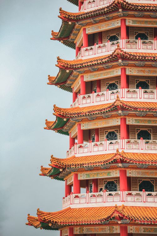 Free Detailed view of a traditional Chinese pagoda showcasing intricate design elements. Stock Photo