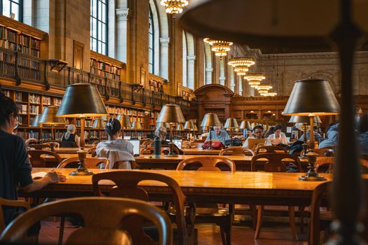 Interior view of the iconic Rose Main Reading Room, New York Public Library.