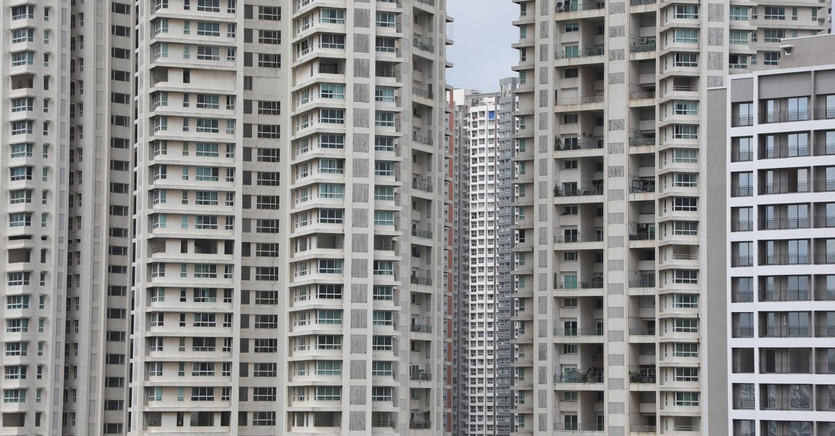 Close-up view of high-rise apartment buildings showcasing modern urban living.