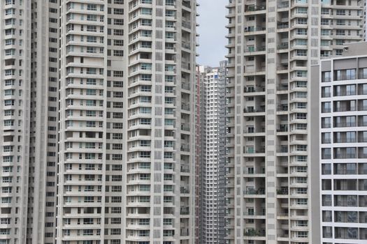 Close-up view of high-rise apartment buildings showcasing modern urban living.