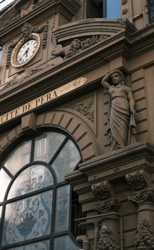 Detail of the historic Cité de Pera building facade capturing its ornate architecture.