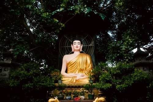 Free Peaceful Buddha statue in Ho Chi Minh City, surrounded by lush greenery, conveying tranquility. Stock Photo