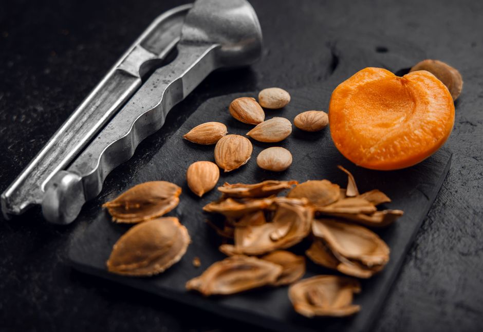 Variedad de semillas y frutos secos en cuencos: sésamo, semillas de amapola y cáscara de albaricoque