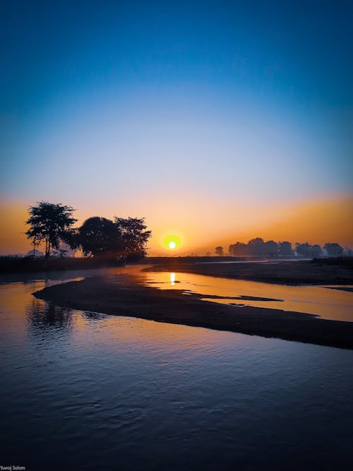 Free stock photo of meeting sunrise, reflection, river