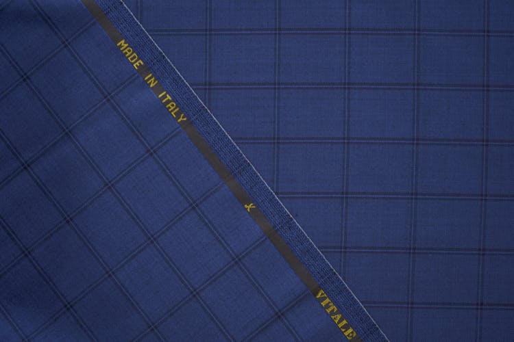 Stylish Checkered Blue Fabric With Made In Italy Text