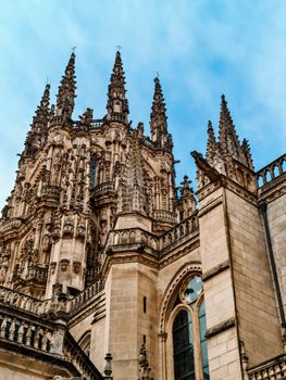 Stunning view of the ornate Gothic spires at Burgos Cathedral in Spain.