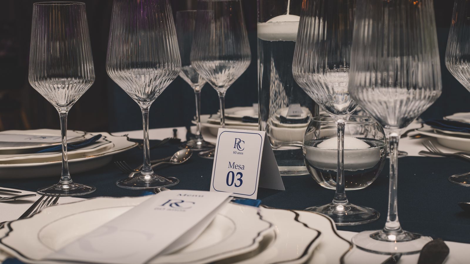 Elegant dinner table setting with glassware, Angola