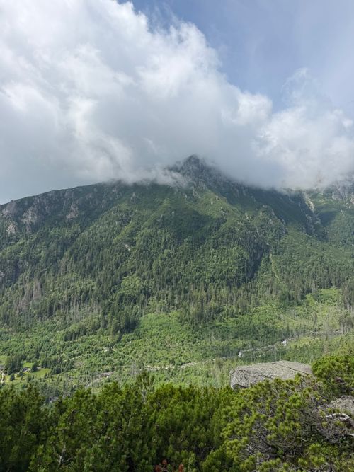 Free Stunning view of lush green mountains partially covered by clouds in Slovakia's High Tatras. Stock Photo