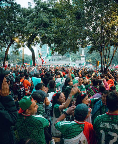 Free Lively crowd celebrating near Ángel de la Independencia in Mexico City. Stock Photo