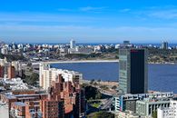 Skyline of Montevideo with the Río de la Plata, showcasing modern architecture and urban landscape.