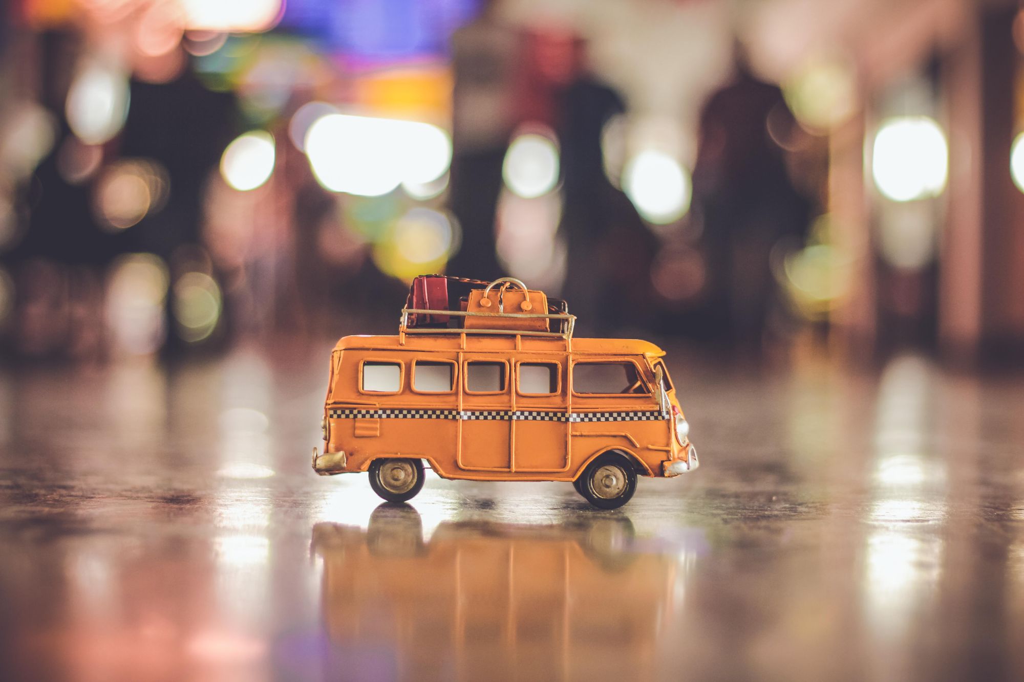 School van on an early morning road