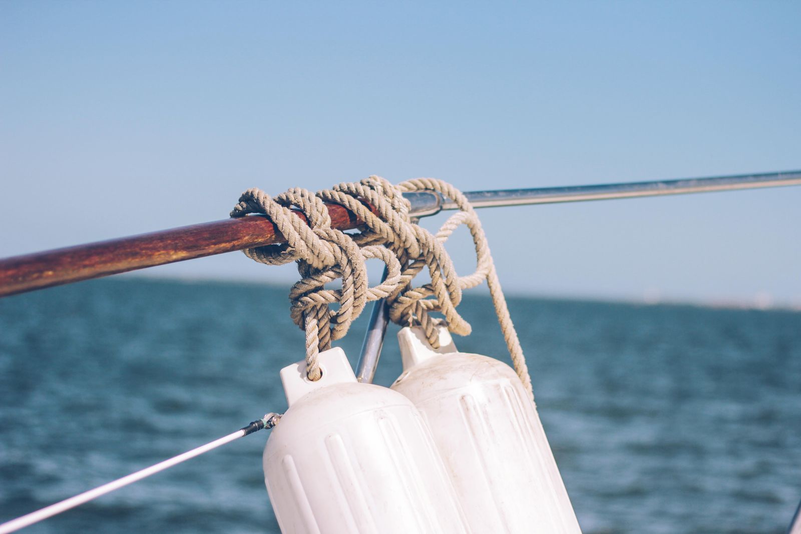 Rope tied on yacht deck