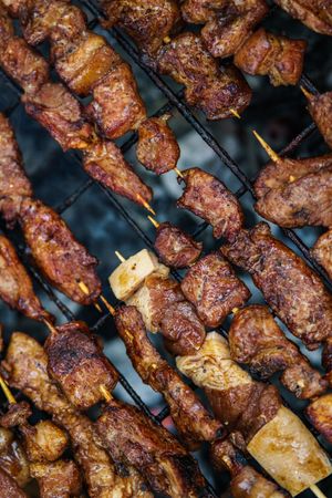 Skewers sizzling, small chops style snacks