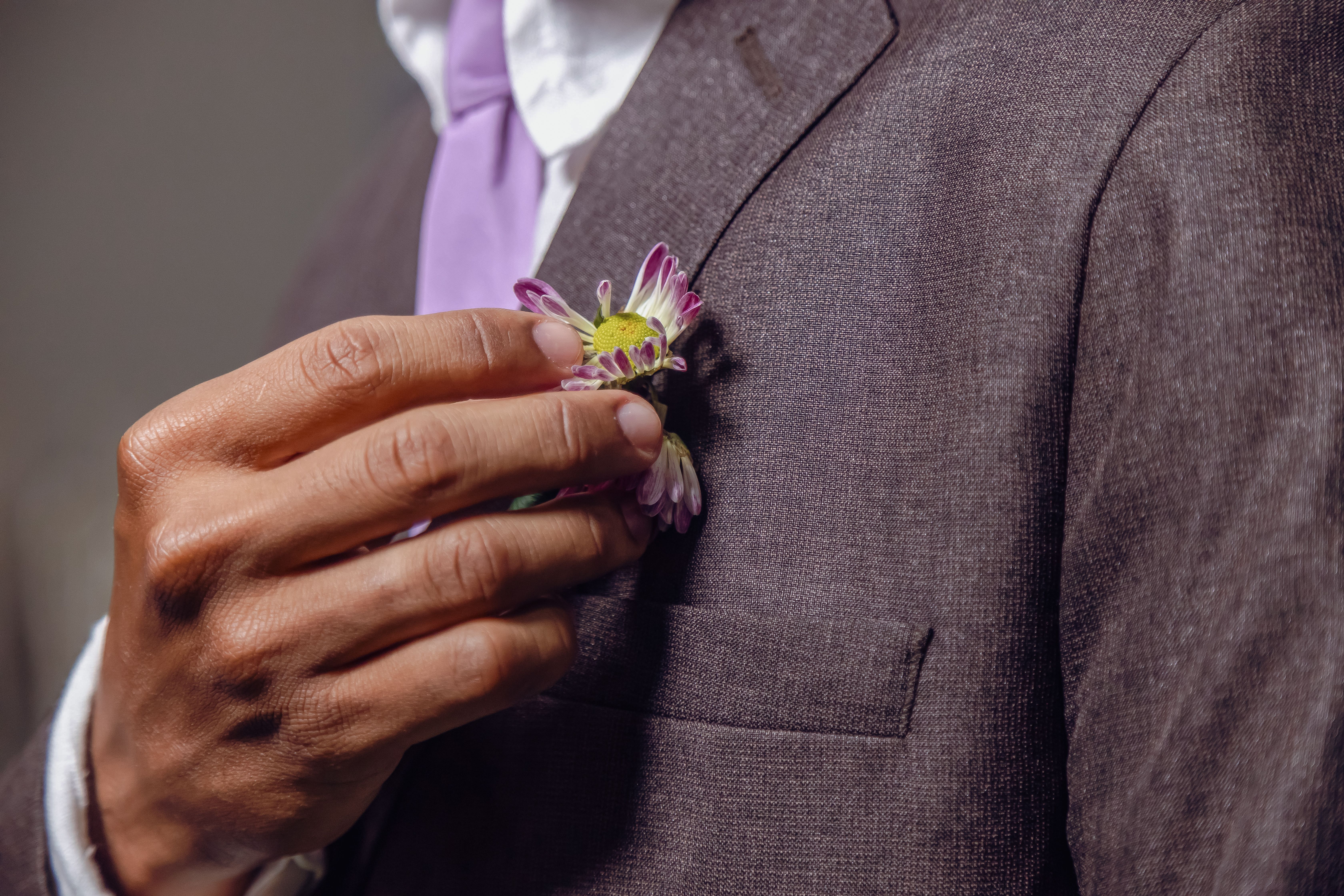 boutonniere on suit lapel