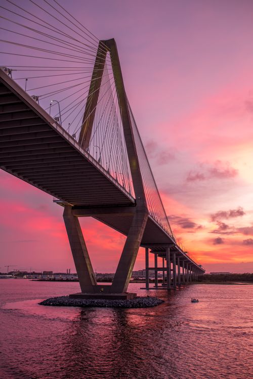 Free Stunning sunset view of the Arthur Ravenel Jr. Bridge over the Cooper River. Stock Photo