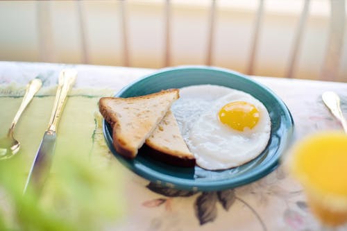 A Toasted Bread and Fried Egg on a Ceramic Plate