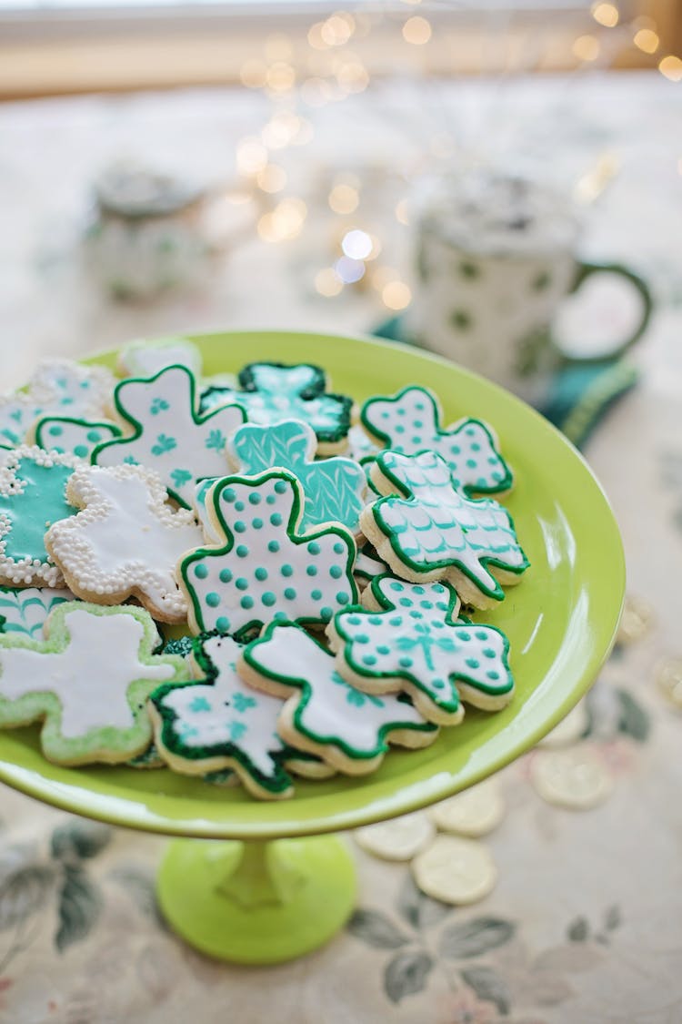 Green And Blue Clover Shaped Cookies