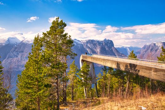 A stunning view from Stegastein Lookout in Norway, showcasing the scenic Aurlandsfjord and surrounding mountains.